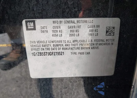 2016 Chevrolet Malibu Ls z USA, uszkodzony, nr VIN 1G1ZB5ST9GF279521